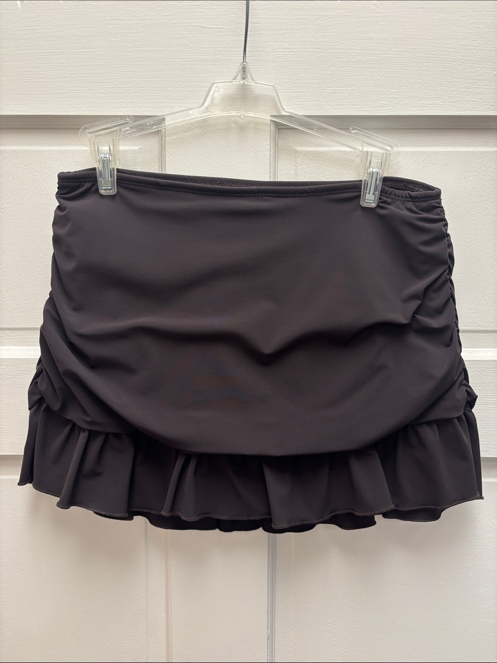 NEW Tara Grinna High Waist Ruffle Flounce Skirted Swim Bottom 222 Dark Brown
